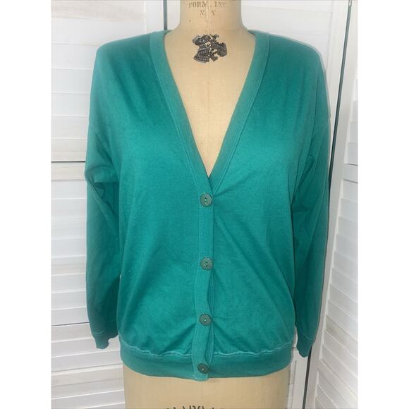 Vintage 80s Honors Sport USA Made Green Cardigan 50/50 Sz Large - Picture 1 of 6